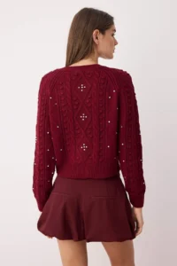 TRENDYOLMİLLA Burgundy Double Sided Usable Knitwear Sweater-Cardigan - Image 4