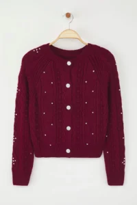 TRENDYOLMİLLA Burgundy Double Sided Usable Knitwear Sweater-Cardigan - Image 5