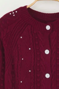 TRENDYOLMİLLA Burgundy Double Sided Usable Knitwear Sweater-Cardigan - Image 6