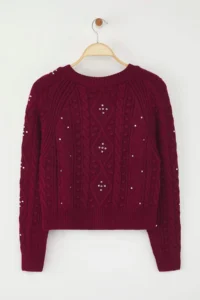 TRENDYOLMİLLA Burgundy Double Sided Usable Knitwear Sweater-Cardigan - Image 7