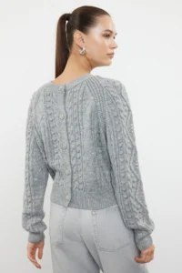TRENDYOLMİLLA Gray Double Sided Usable Knitwear Sweater - Image 3