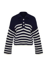 TRENDYOLMİLLA NAVY BLUE Wide Pattern High Neck Striped Knitwear Sweater - Image 6