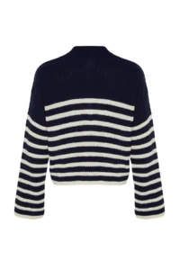 TRENDYOLMİLLA NAVY BLUE Wide Pattern High Neck Striped Knitwear Sweater - Image 8