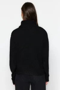 TRENDYOLMİLLA Black Soft textured Stone Detailed Turtleneck Knitwear Sweater - Image 5