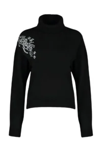 TRENDYOLMİLLA Black Soft textured Stone Detailed Turtleneck Knitwear Sweater - Image 6