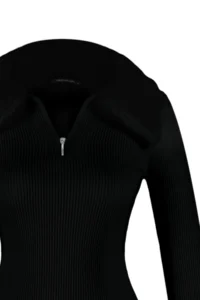 TRENDYOLMİLLA Black Polo Shirt Collar Faux Fur Detailed Knitwear Sweater - Image 7