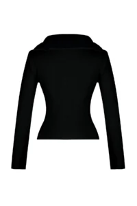 TRENDYOLMİLLA Black Polo Shirt Collar Faux Fur Detailed Knitwear Sweater - Image 8