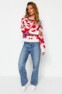 TRENDYOLMİLLA Ecru Soft textured Crew Neck Patterned Knitwear Sweater - Image 2