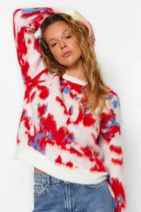 TRENDYOLMİLLA Ecru Soft textured Crew Neck Patterned Knitwear Sweater - Image 3