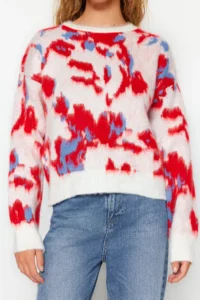 TRENDYOLMİLLA Ecru Soft textured Crew Neck Patterned Knitwear Sweater - Image 4