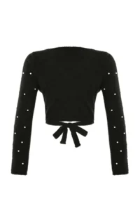 TRENDYOLMİLLA Black Super Crop Hairy/Beard Thread Pearl Detailed Knitwear Sweater - Image 8