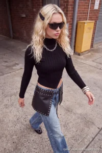 TRENDYOLMİLLA Black Mercerized Look Super Crop High Neck Knitwear Bodysuit Sweater - Image 3