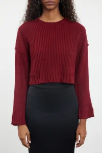 TRENDYOLMİLLA Burgundy Super Crop Basic Knitwear Sweater - Image 3