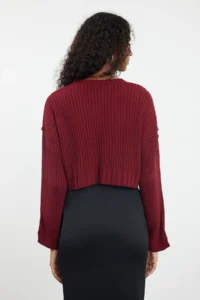 TRENDYOLMİLLA Burgundy Super Crop Basic Knitwear Sweater - Image 5