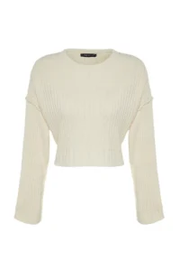 TRENDYOLMİLLA Ecru Super Crop Basic Knitwear Sweater - Image 6