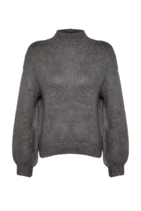 TRENDYOLMİLLA Anthracite Soft textured Thick Crew Neck Knitwear Sweater - Image 6