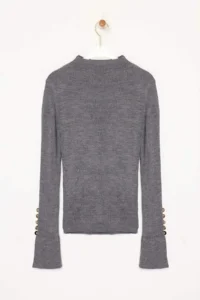 TRENDYOLMİLLA Anthracite Sleeve Button Detailed Knitwear Sweater - Image 9