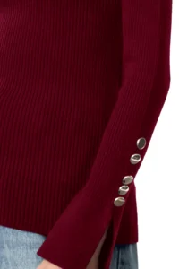 TRENDYOLMİLLA Burgundy Sleeve Button Detailed Knitwear Sweater - Image 3