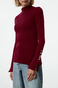TRENDYOLMİLLA Burgundy Sleeve Button Detailed Knitwear Sweater - Image 4