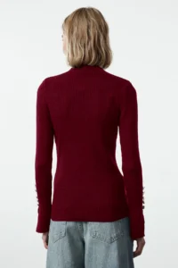 TRENDYOLMİLLA Burgundy Sleeve Button Detailed Knitwear Sweater - Image 5
