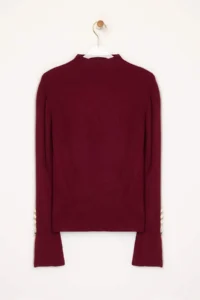 TRENDYOLMİLLA Burgundy Sleeve Button Detailed Knitwear Sweater - Image 6