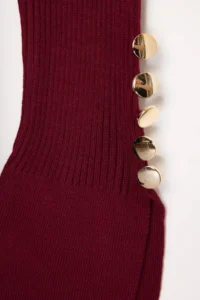 TRENDYOLMİLLA Burgundy Sleeve Button Detailed Knitwear Sweater - Image 7