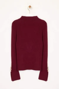 TRENDYOLMİLLA Burgundy Sleeve Button Detailed Knitwear Sweater - Image 8