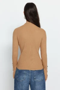 TRENDYOLMİLLA Camel Sleeve Button Detailed Knitwear Sweater - Image 6