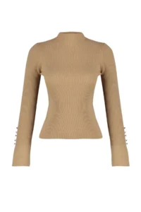 TRENDYOLMİLLA Camel Sleeve Button Detailed Knitwear Sweater - Image 7
