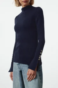 TRENDYOLMİLLA NAVY BLUE Sleeve Button Detailed Knitwear Sweater - Image 4