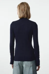 TRENDYOLMİLLA NAVY BLUE Sleeve Button Detailed Knitwear Sweater - Image 5