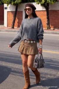 TRENDYOLMİLLA Anthracite Crop Super Wide Pattern Soft textured Flowing Detailed Knitwear Sweater