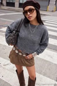 TRENDYOLMİLLA Anthracite Crop Super Wide Pattern Soft textured Flowing Detailed Knitwear Sweater - Image 2