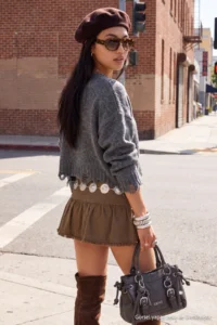 TRENDYOLMİLLA Anthracite Crop Super Wide Pattern Soft textured Flowing Detailed Knitwear Sweater - Image 3