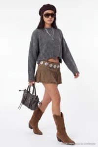 TRENDYOLMİLLA Anthracite Crop Super Wide Pattern Soft textured Flowing Detailed Knitwear Sweater - Image 4