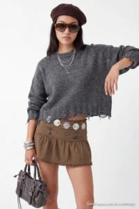 TRENDYOLMİLLA Anthracite Crop Super Wide Pattern Soft textured Flowing Detailed Knitwear Sweater - Image 5