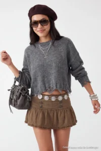 TRENDYOLMİLLA Anthracite Crop Super Wide Pattern Soft textured Flowing Detailed Knitwear Sweater - Image 6
