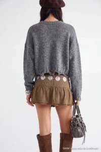 TRENDYOLMİLLA Anthracite Crop Super Wide Pattern Soft textured Flowing Detailed Knitwear Sweater - Image 7