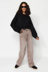 TRENDYOLMİLLA Black Crop Wide Pattern Soft textured Flowing Detailed Knitwear Sweater - Image 2