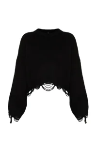 TRENDYOLMİLLA Black Crop Wide Pattern Soft textured Flowing Detailed Knitwear Sweater - Image 7