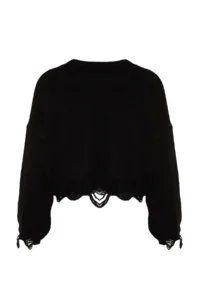 TRENDYOLMİLLA Black Crop Wide Pattern Soft textured Flowing Detailed Knitwear Sweater - Image 8