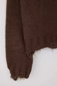 TRENDYOLMİLLA Brown Crop Wide Pattern Soft textured Flowing Detailed Knitwear Sweater - Image 4