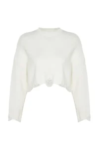 TRENDYOLMİLLA Ecru Crop Wide Pattern Soft textured Flow Detailed Knitwear Sweater - Image 15