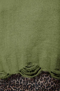 TRENDYOLMİLLA Khaki Crop Wide Pattern Soft textured Flowing Detailed Knitwear Sweater - Image 4