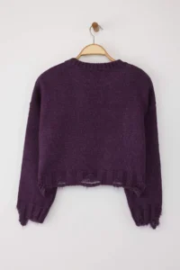 TRENDYOLMİLLA Purple Crop Wide Pattern Soft textured Flowing Detailed Knitwear Sweater - Image 10