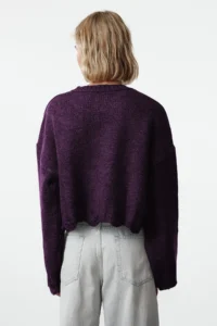 TRENDYOLMİLLA Purple Crop Wide Pattern Soft textured Flowing Detailed Knitwear Sweater - Image 7