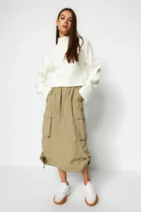 TRENDYOLMİLLA Ecru Crop Soft textured High Neck Knitwear Sweater - Image 2