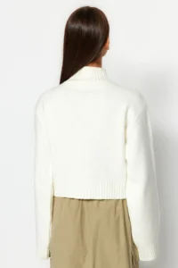 TRENDYOLMİLLA Ecru Crop Soft textured High Neck Knitwear Sweater - Image 5
