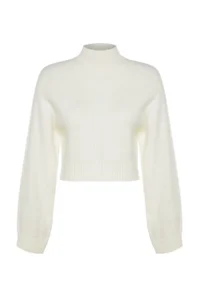 TRENDYOLMİLLA Ecru Crop Soft textured High Neck Knitwear Sweater - Image 6