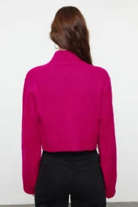 TRENDYOLMİLLA Fuchsia Crop Soft textured High Neck Knitwear Sweater - Image 5